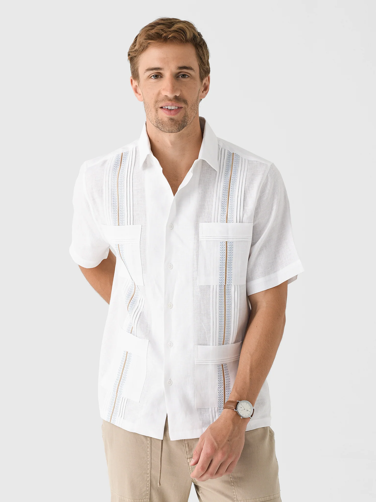 Centuria Men's Short Sleeve Linen Guayabera Shirt - Image 25