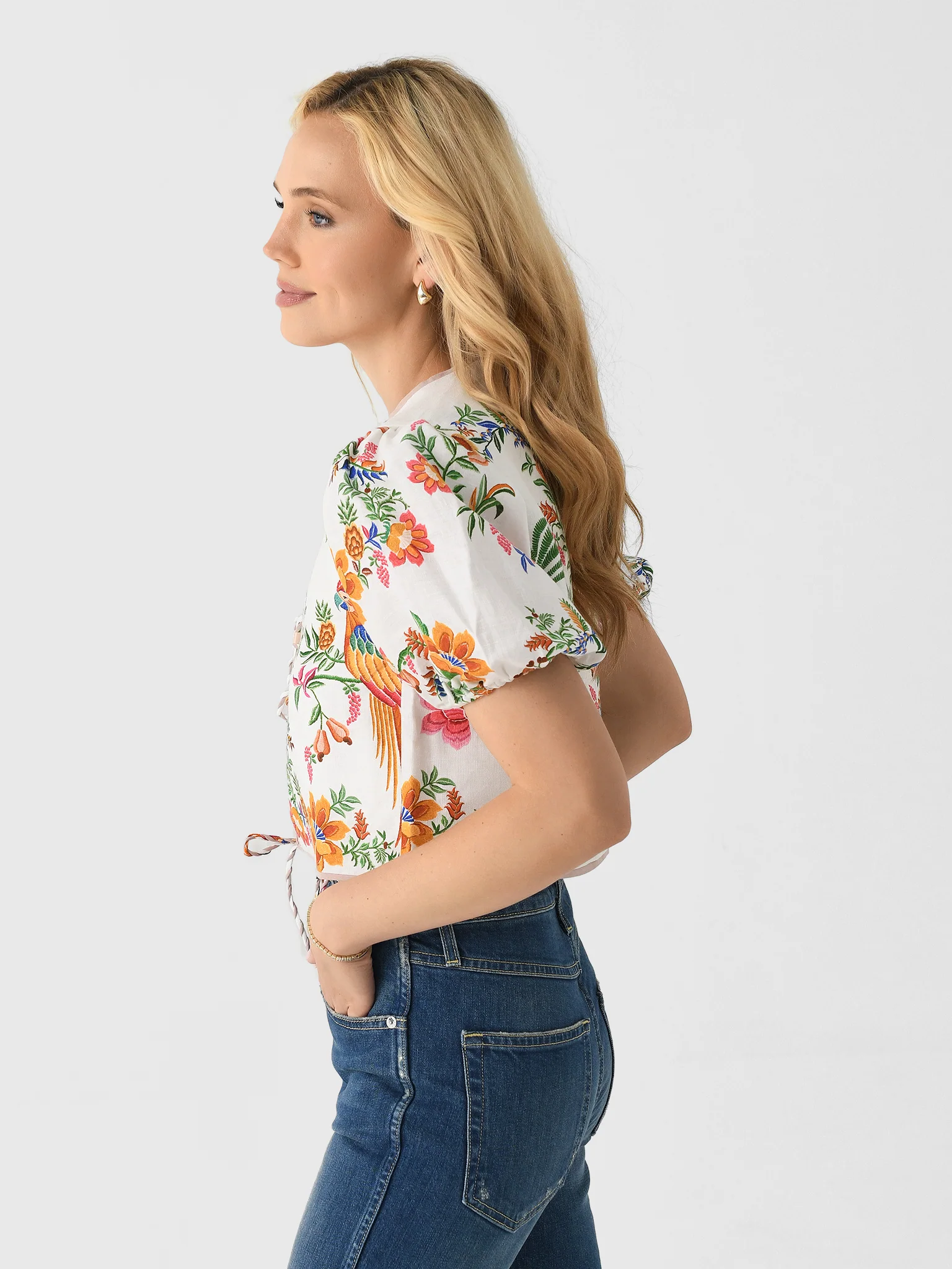 Farm Rio Women's Delicate Forest Scarves Blouse - Image 3