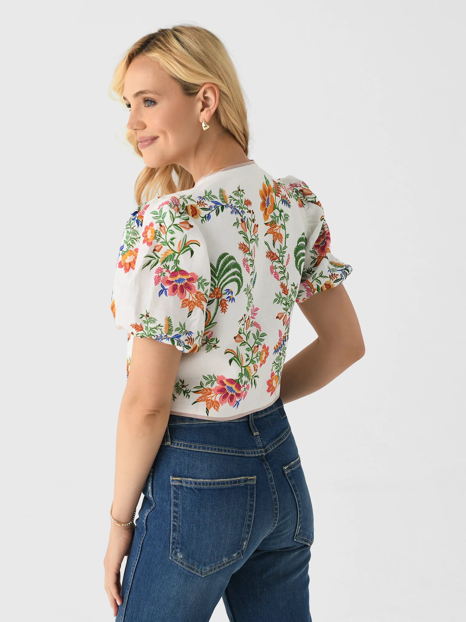 Farm Rio Women's Delicate Forest Scarves Blouse - Image 4
