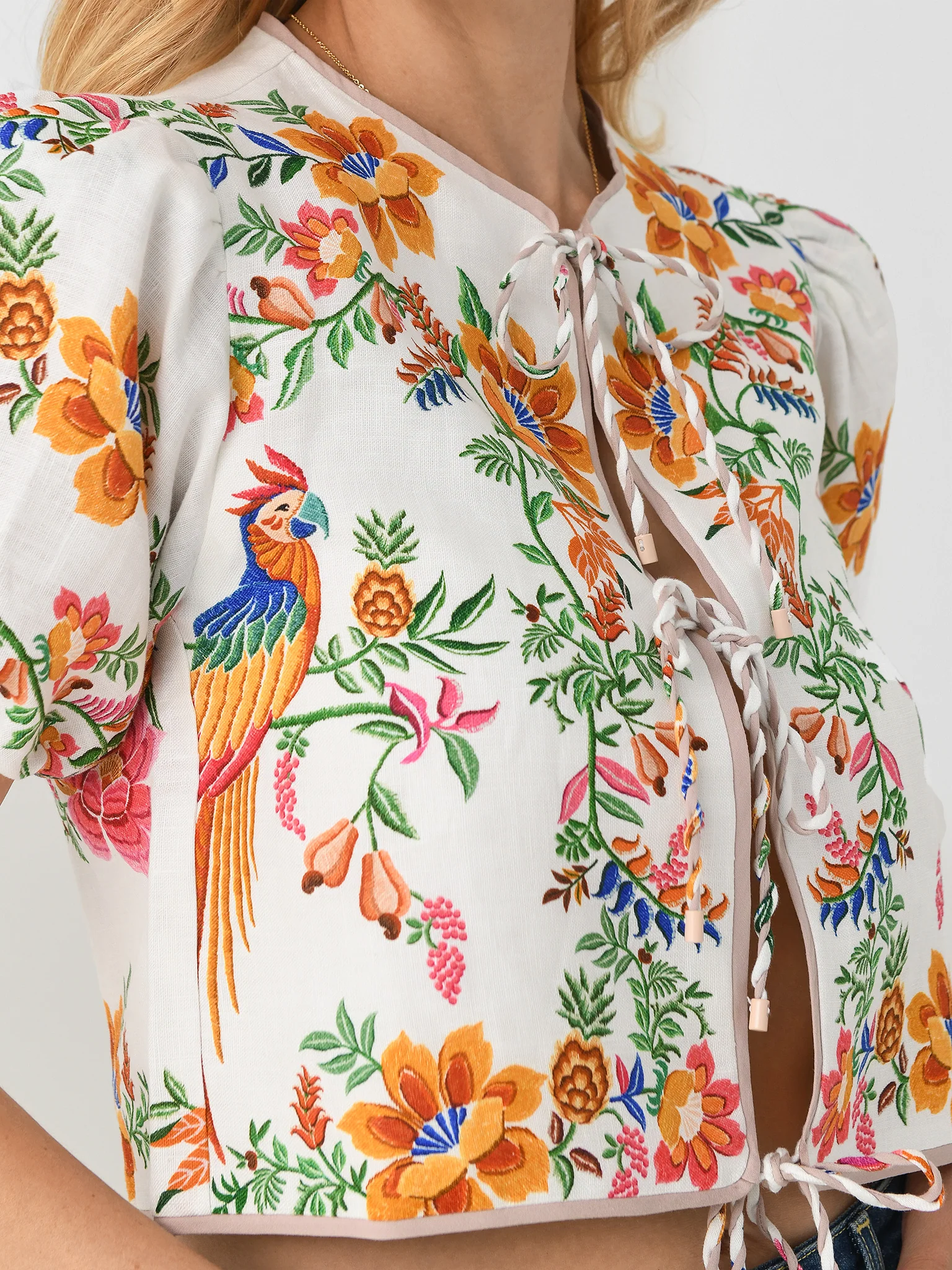 Farm Rio Women's Delicate Forest Scarves Blouse - Image 5