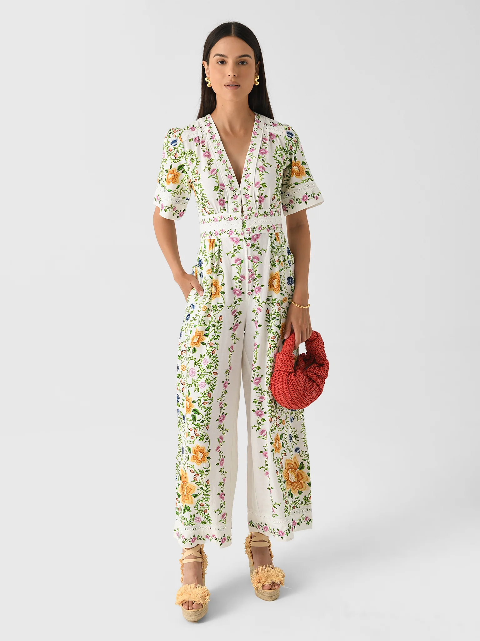 Farm Rio Women's Folk Floral Jumpsuit