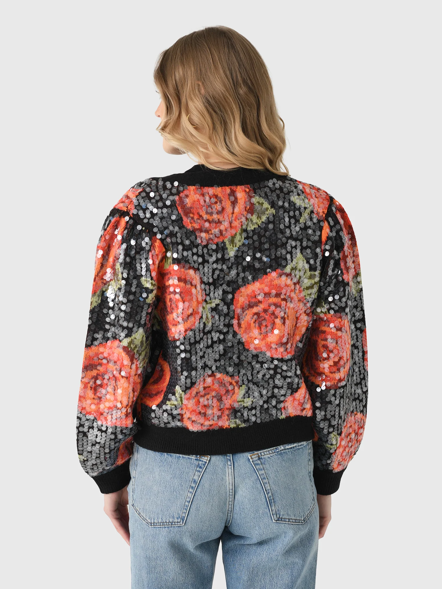 Farm Rio Women's Latin Roses Sequin Knit Cardigan - Image 3