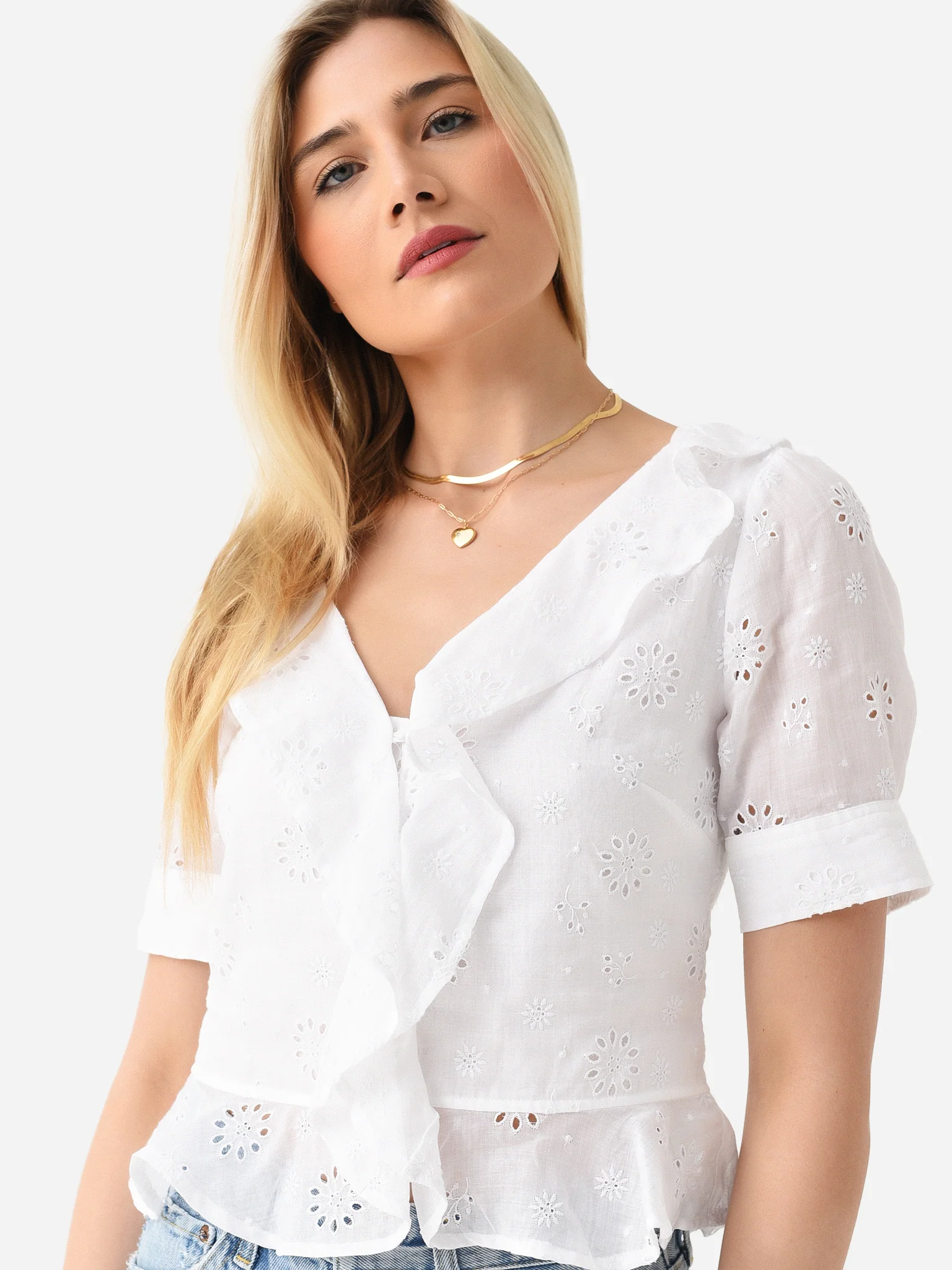 Frame Women's Ruffle Front Short Sleeve Top - Image 6