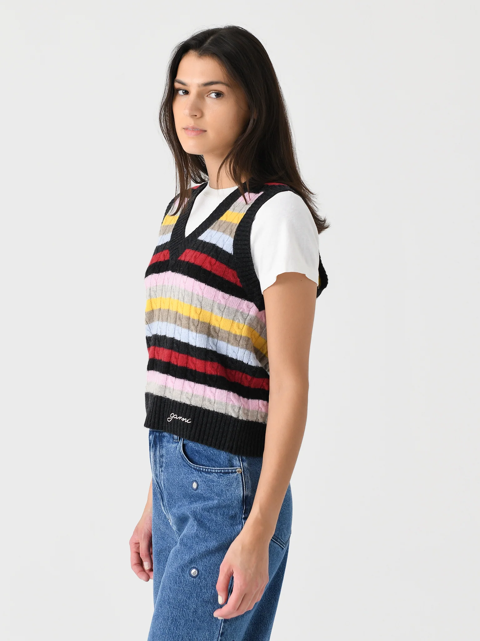 GANNI Women's Striped Vest - Image 3