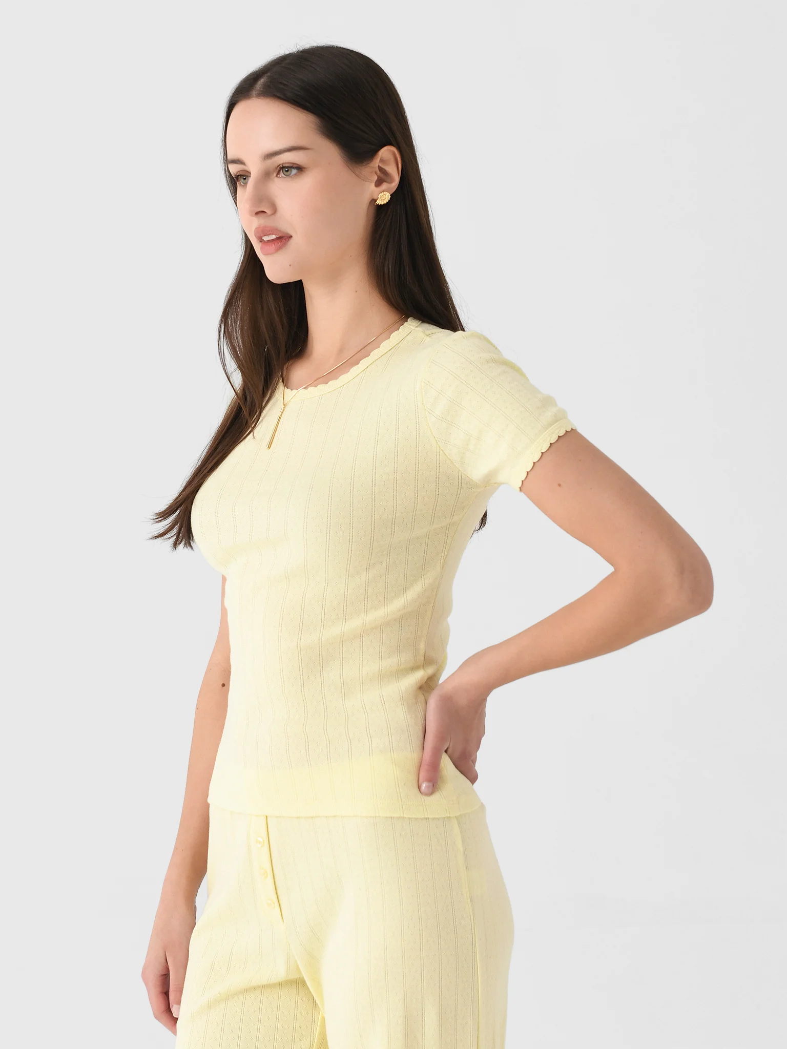 Leset Women's Pointelle Slim Fit Tee - Image 10