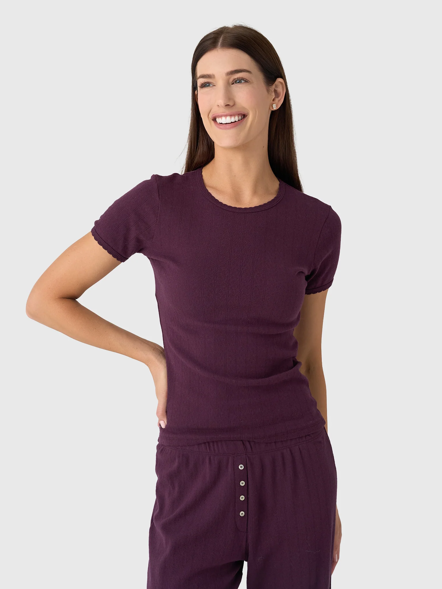 Leset Women's Pointelle Slim Fit Tee - Image 18