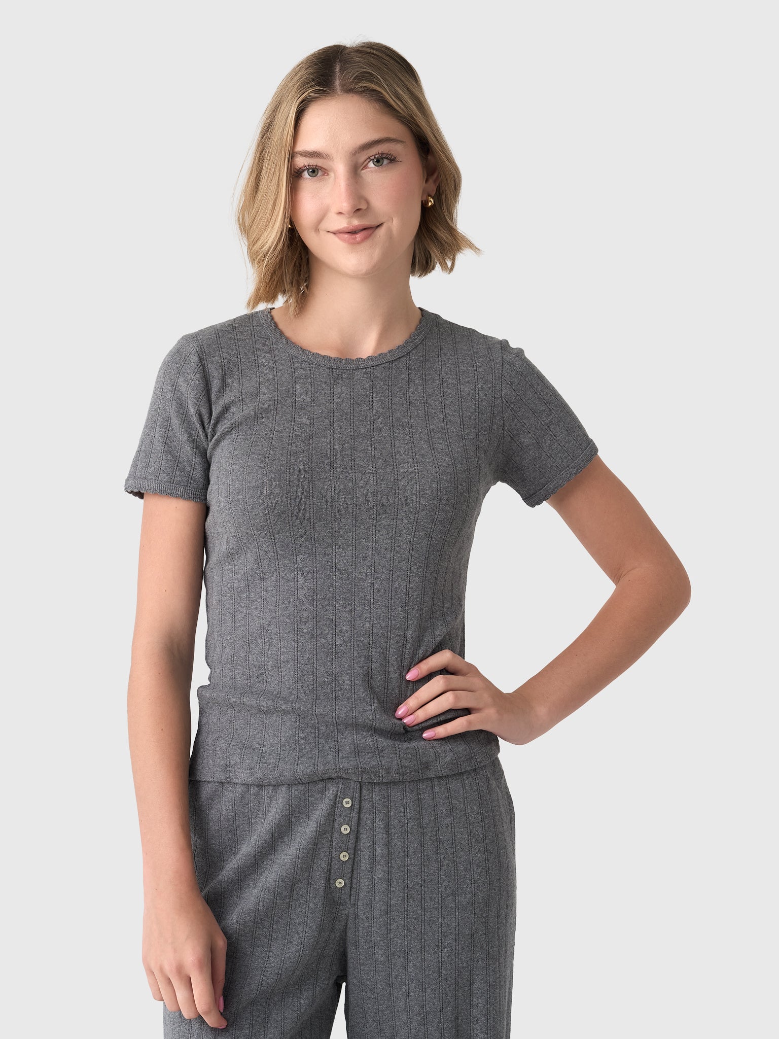 Leset Women's Pointelle Slim Fit Tee - Image 21