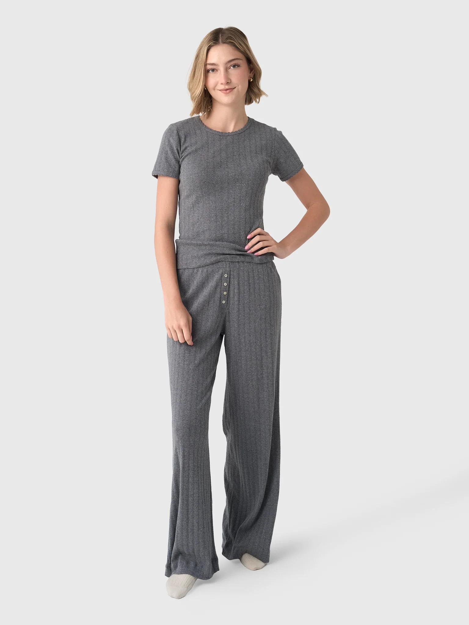 Leset Women's Pointelle Slim Fit Tee - Image 22