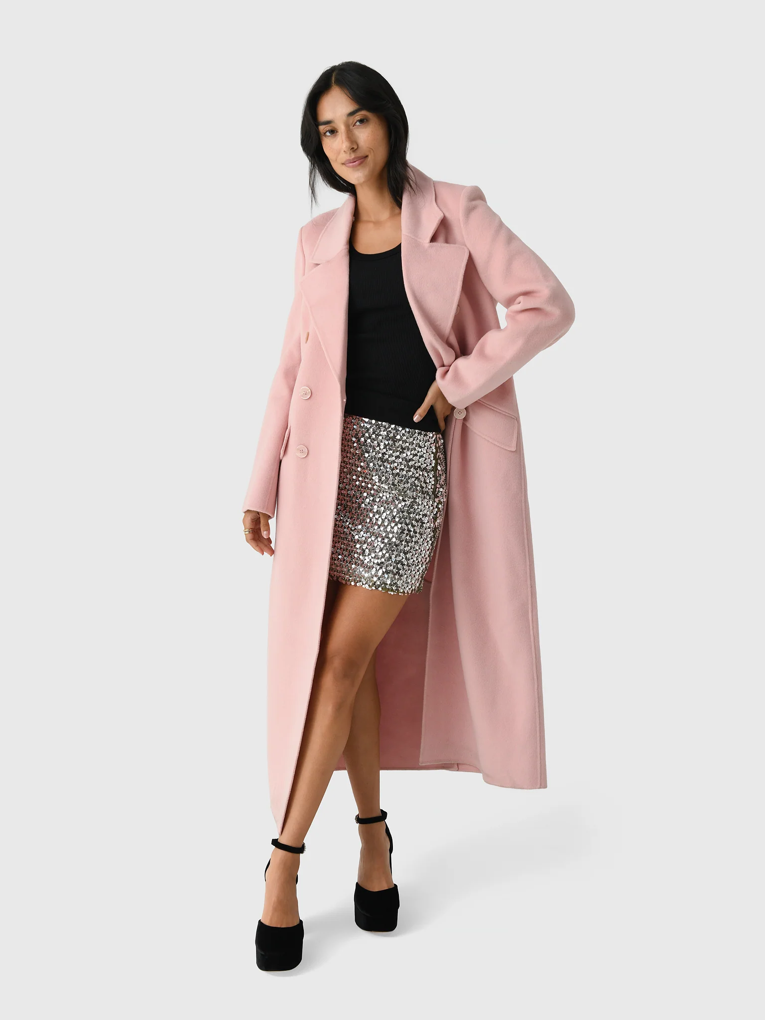 LoveShackFancy Women's Char Faux Fur Collar Wool Coat - Image 4
