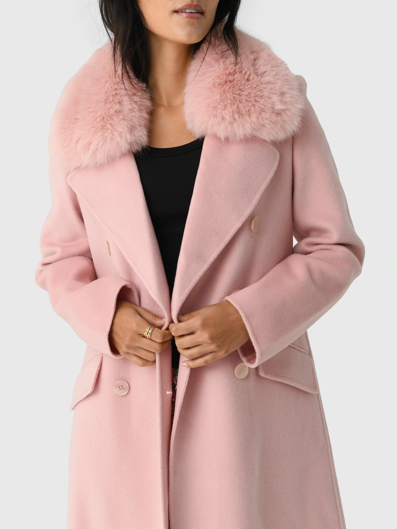 LoveShackFancy Women's Char Faux Fur Collar Wool Coat - Image 5