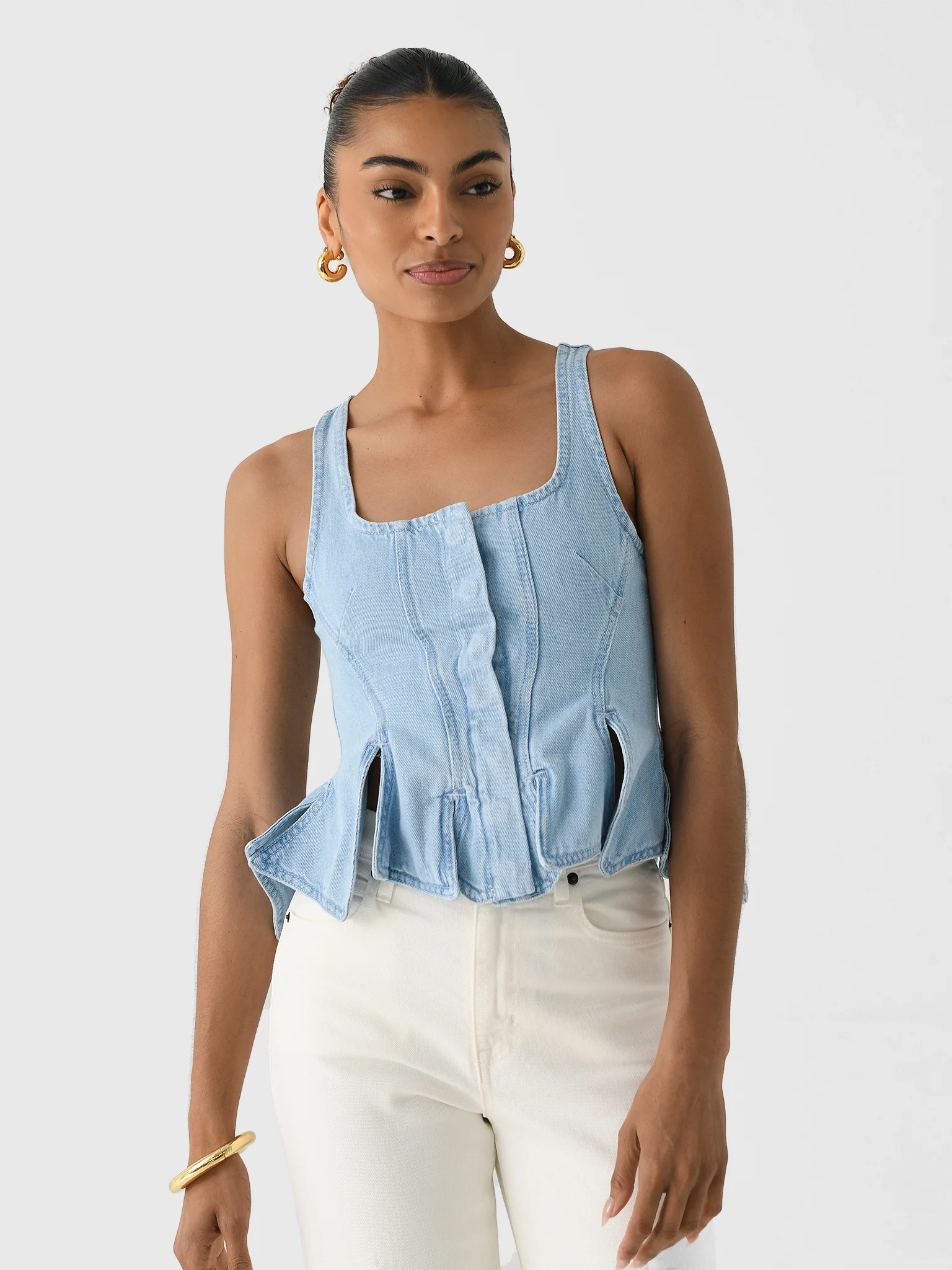 Marques Almeida Women's Corset Peplum Denim Top