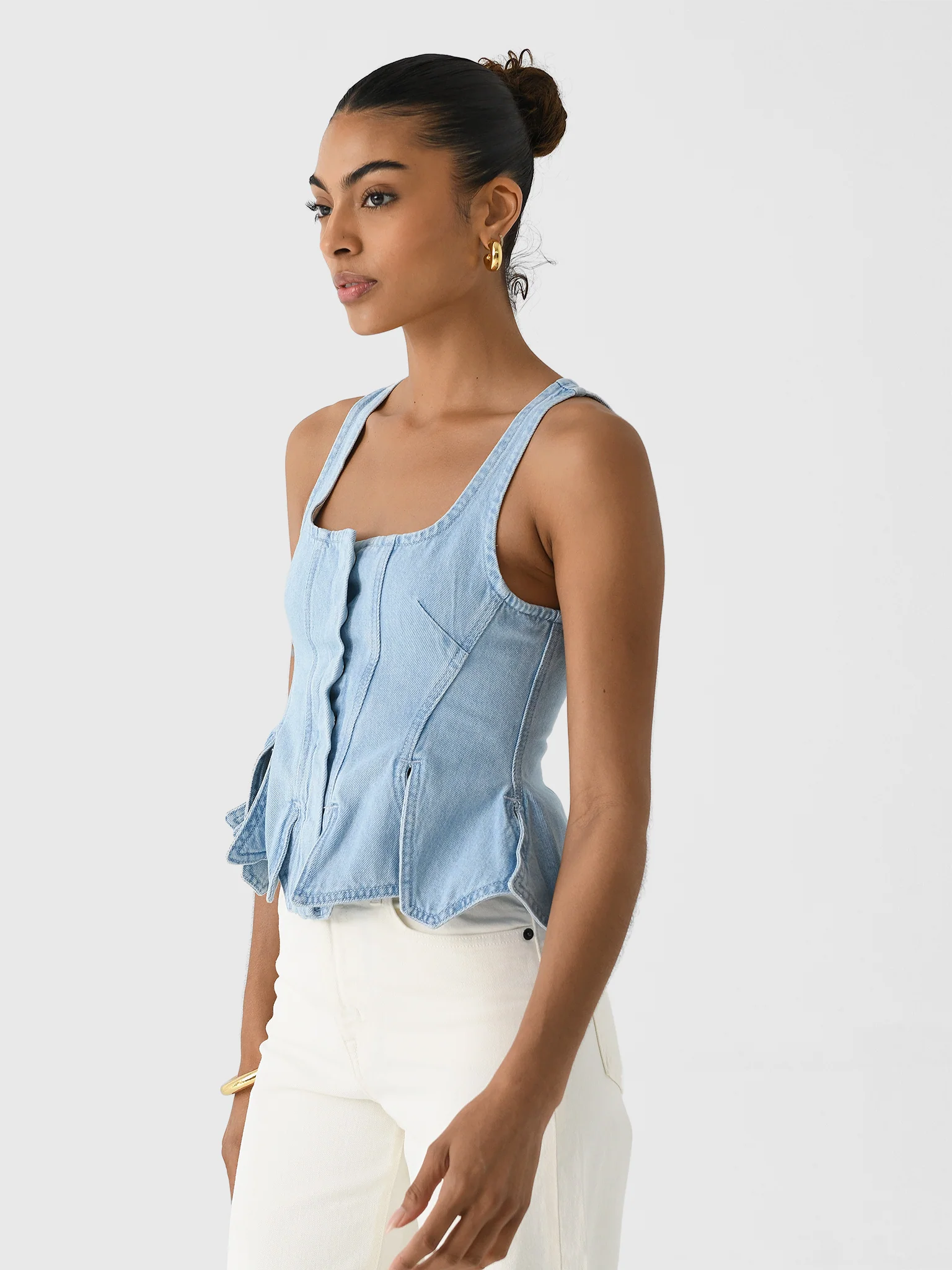 Marques Almeida Women's Corset Peplum Denim Top - Image 3