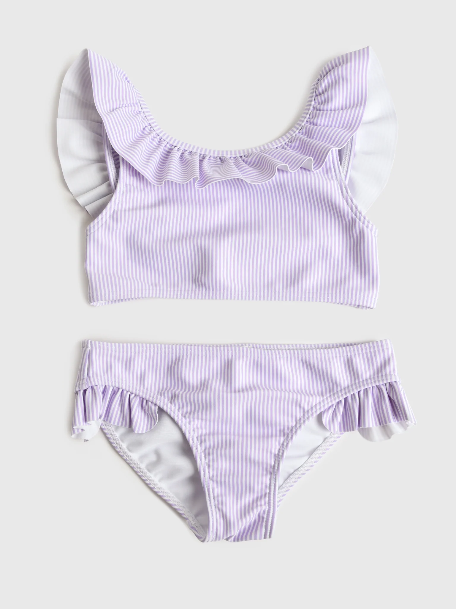 Minnow Girls' Stripe Ruffle Neck Bikini Set