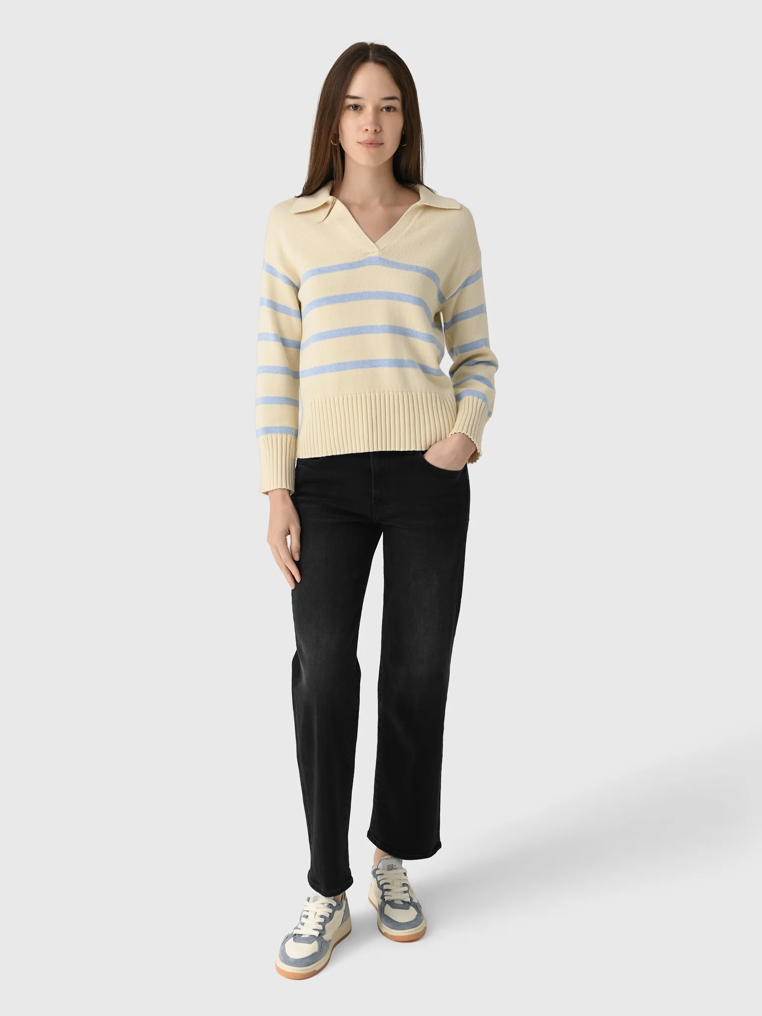 MVG Women's Cotton Cashmere V-Neck Polo Sweater - Image 10