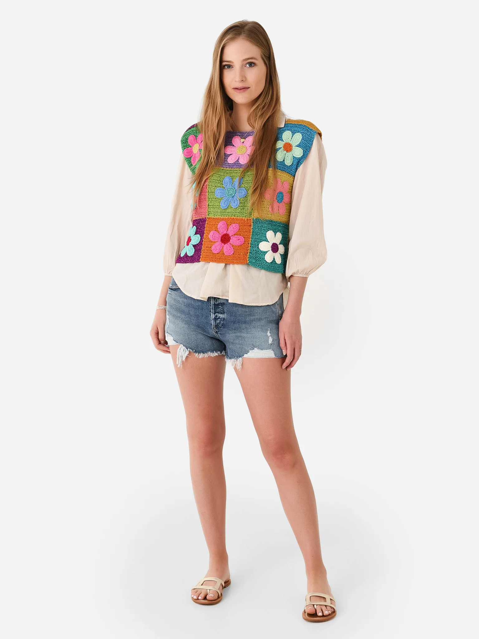 Rose Carmine Women's Flower Patchwork Top - Image 2