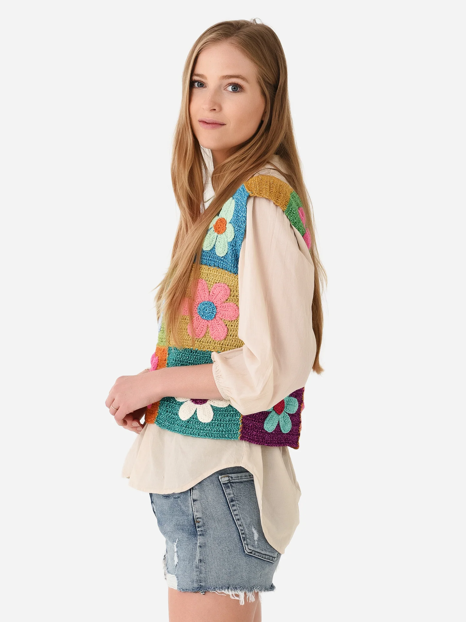 Rose Carmine Women's Flower Patchwork Top - Image 3