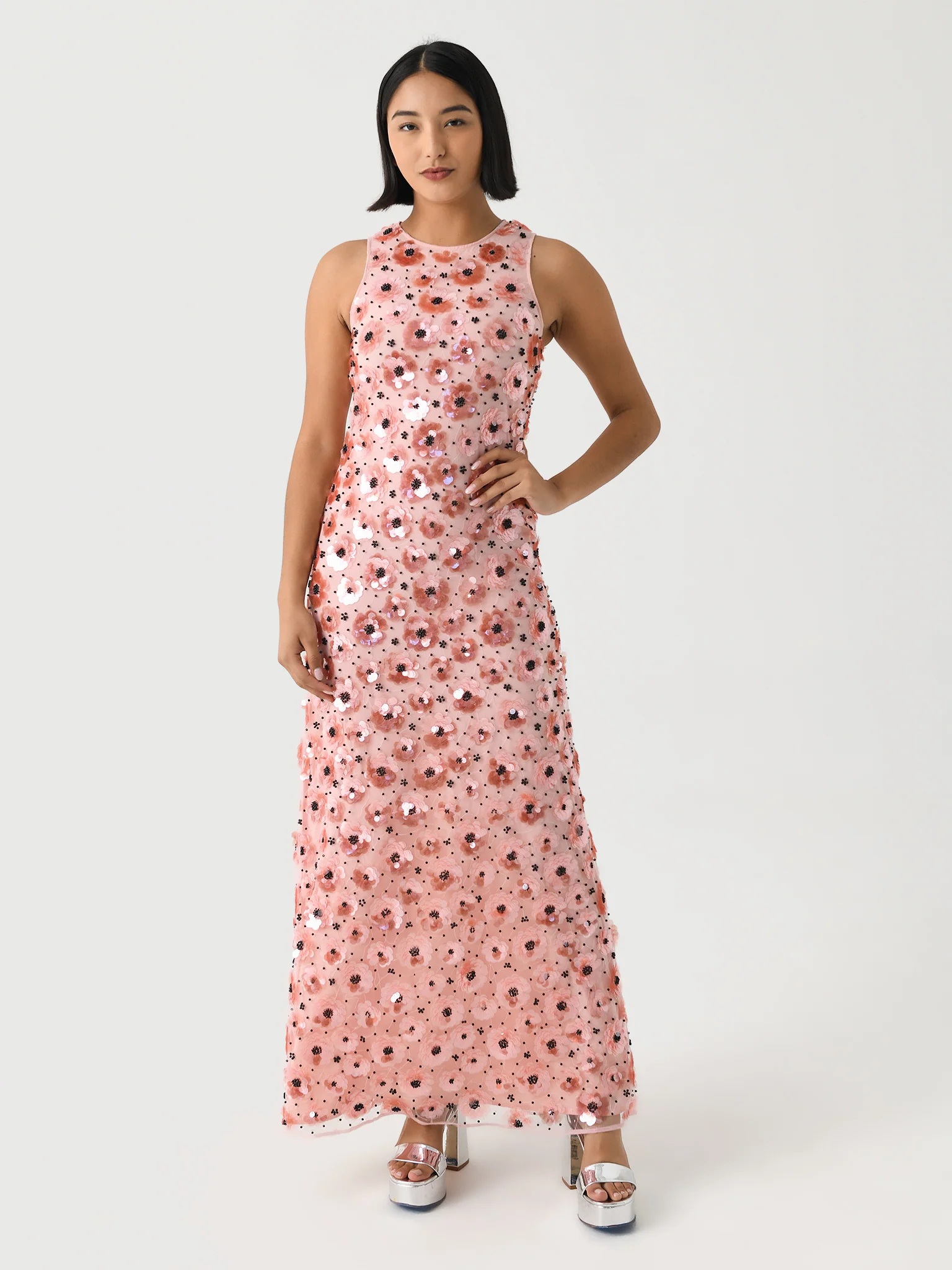 Rotate Women's Flower Sequins Maxi Dress