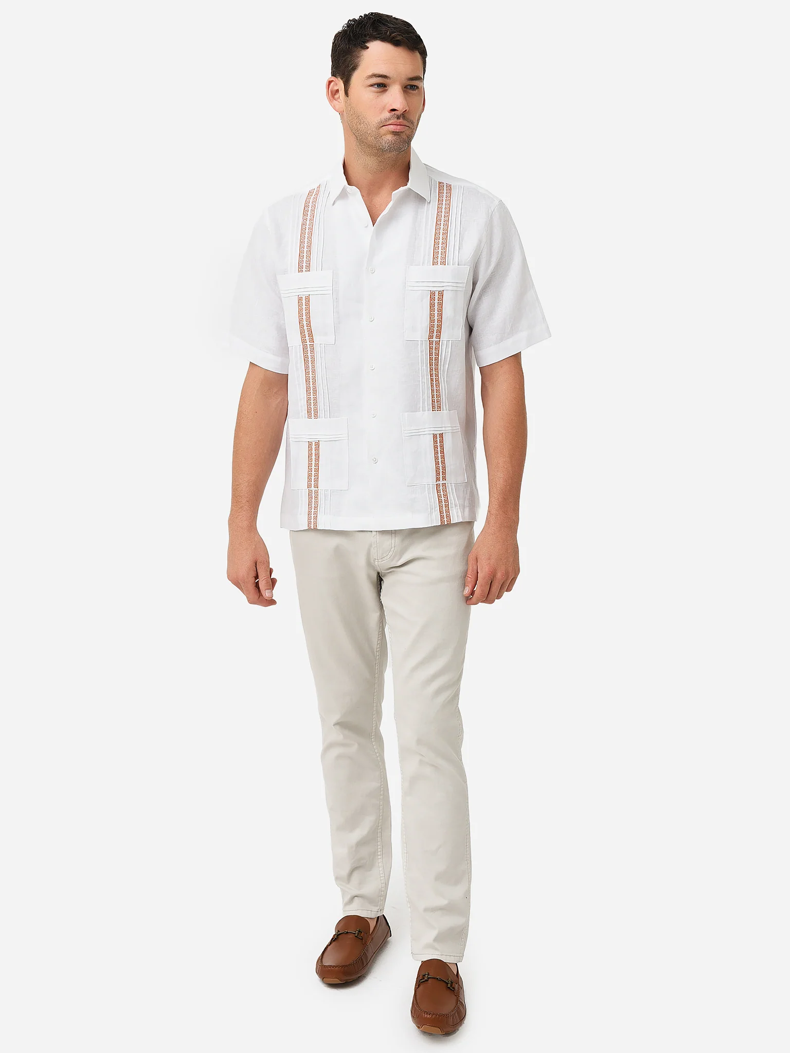 Centuria Men's Short Sleeve Greek Key Guayabera Shirt - Image 4