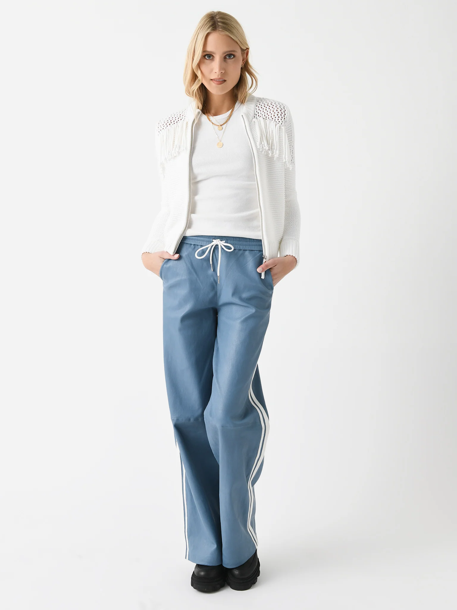 SPRWMN Women's Leather Athletic Drawstring Pant - Image 2