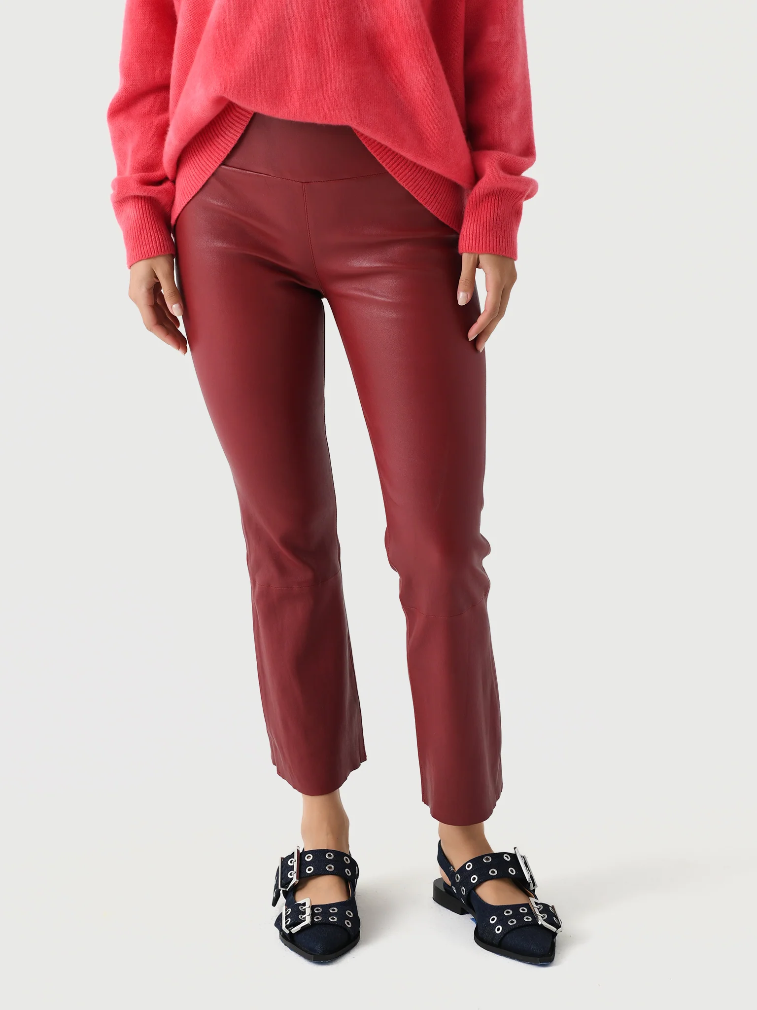 SPRWMN Women's Leather Crop Flare Legging - Image 14