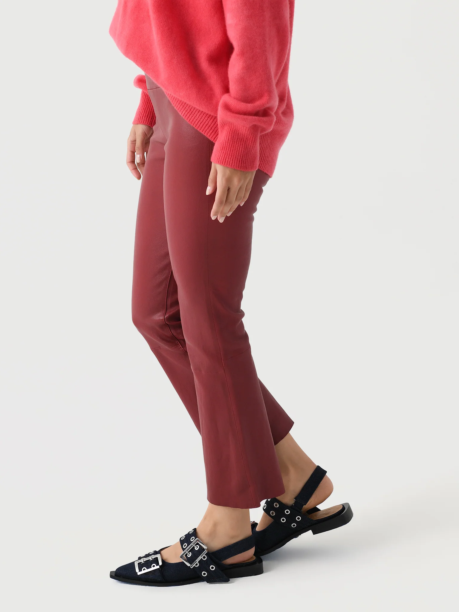 SPRWMN Women's Leather Crop Flare Legging - Image 6