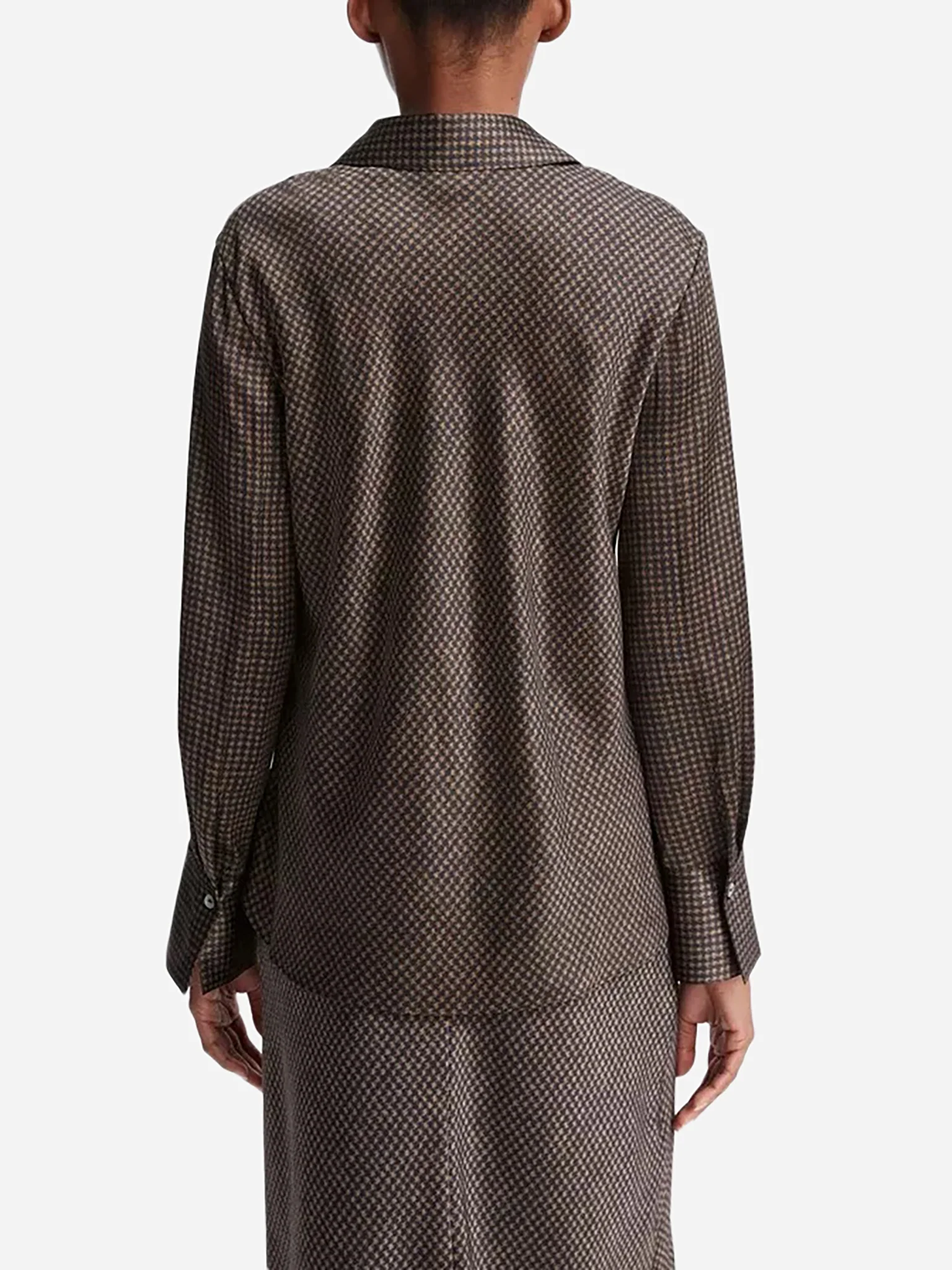 Vince Women's Houndstooth Silk Bias Long Sleeve Blouse - Image 5