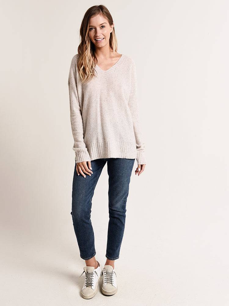 White + Warren V Neck Wide Rib Hem Sweater - Image 3