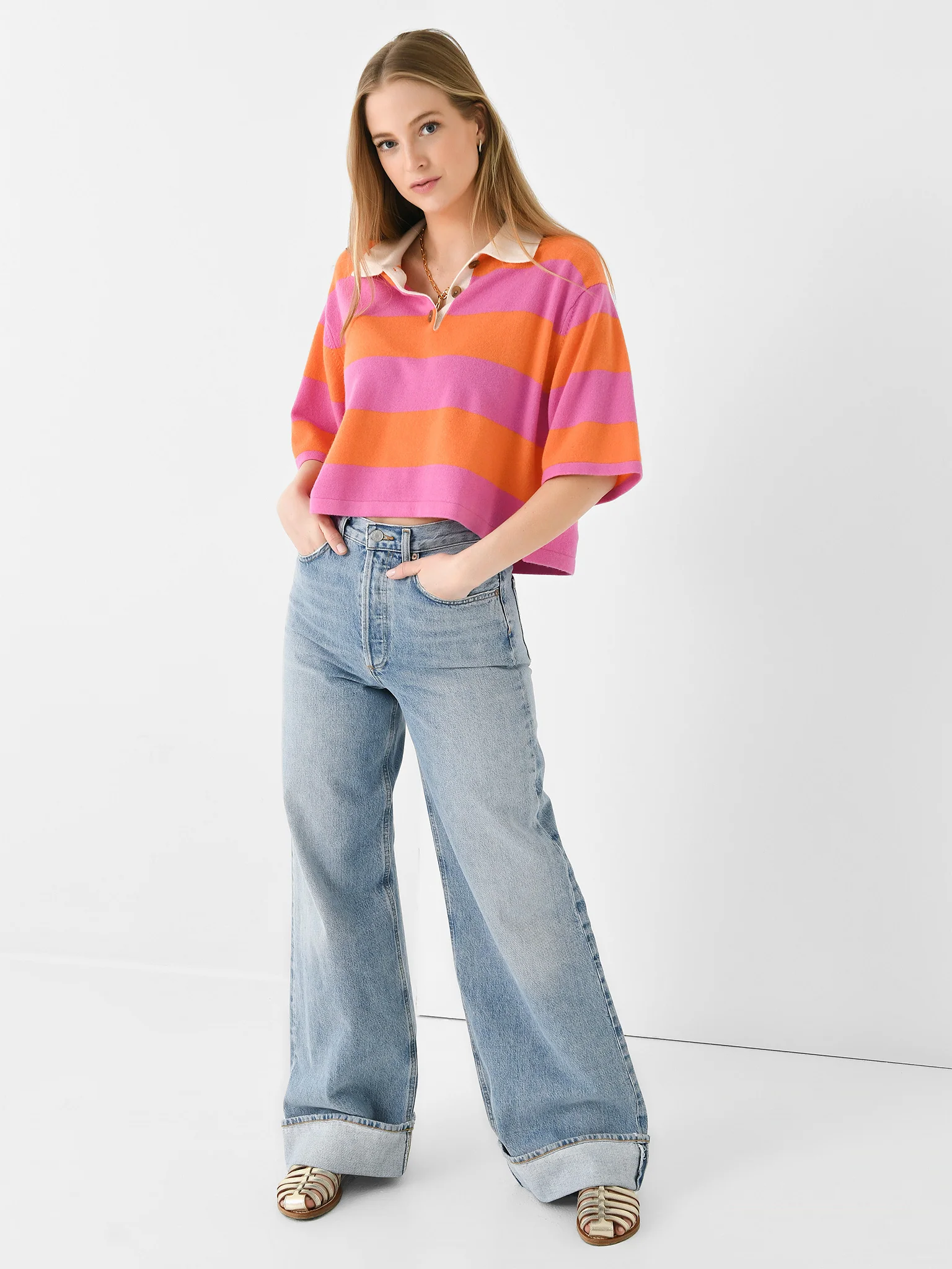 White + Warren Women's Cashmere Cropped Striped Polo - Image 2