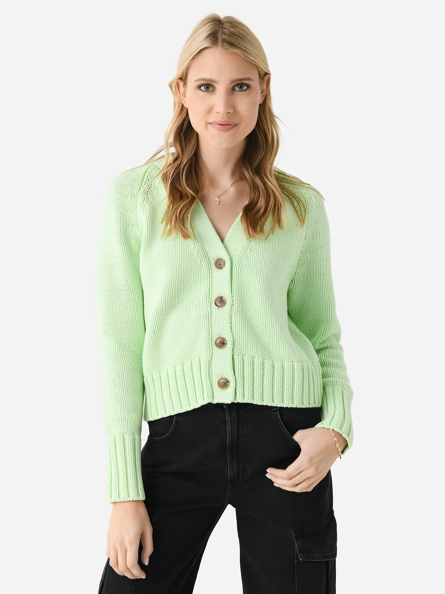 White + Warren Women's Cotton Rope Button Cardigan