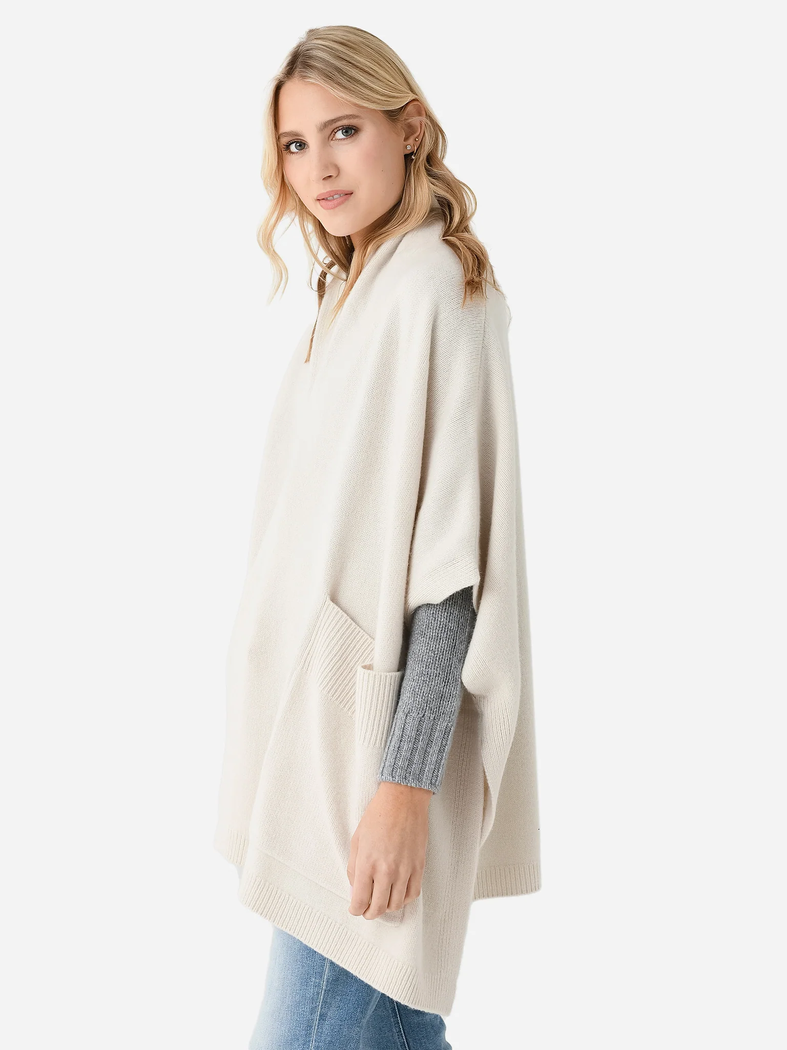 White + Warren Women's Merino Cashmere Open Poncho - Image 3