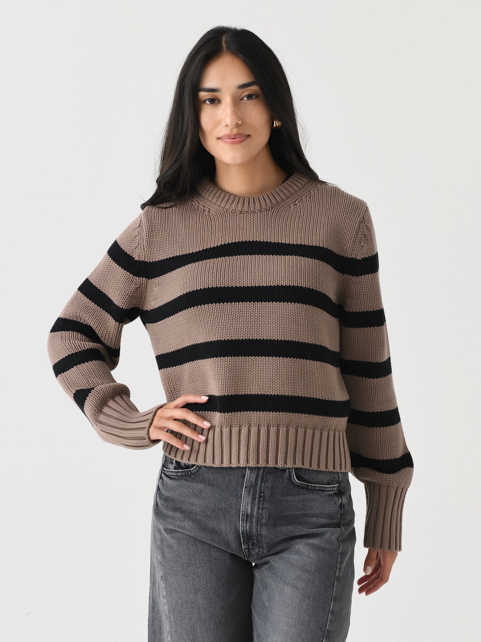 White + Warren Women's Organic Cotton Striped Crewneck